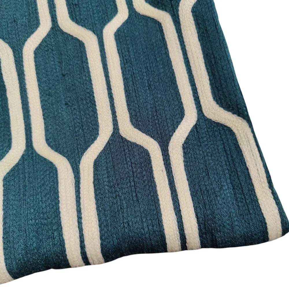 West Elm Blue Ivory Crewel Honeycomb Pillow Cover Case 18 x 18in Square Button